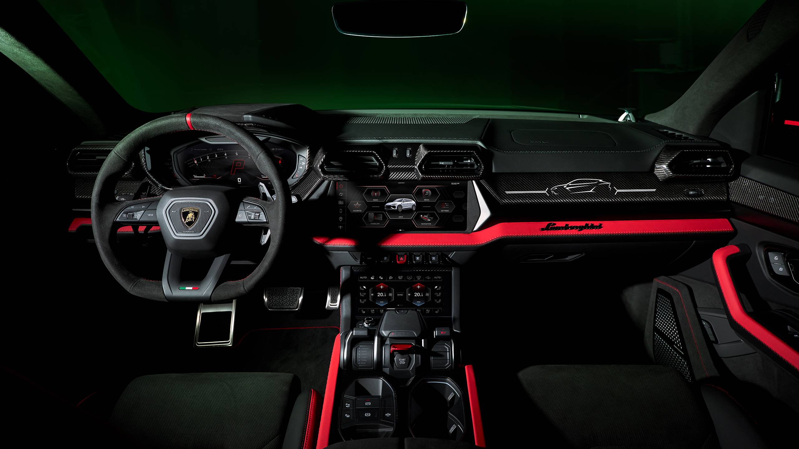 Lamborghini Urus SE Tettonero Capsule 2026 kojelauta ja punainen kontrastiväri